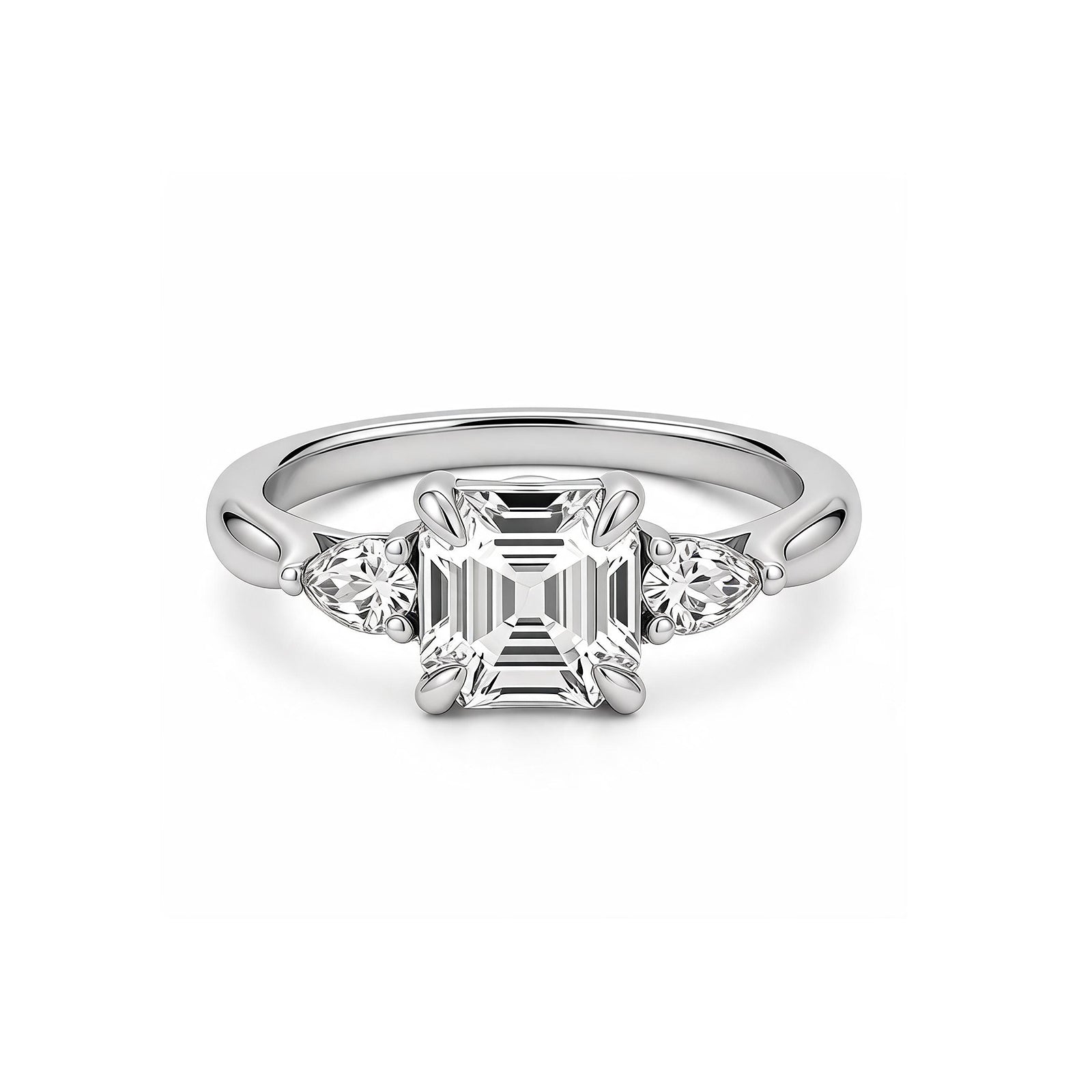 14K Yellow Gold Square-Shaped Lab-Grown Diamond Side-Stone Ring