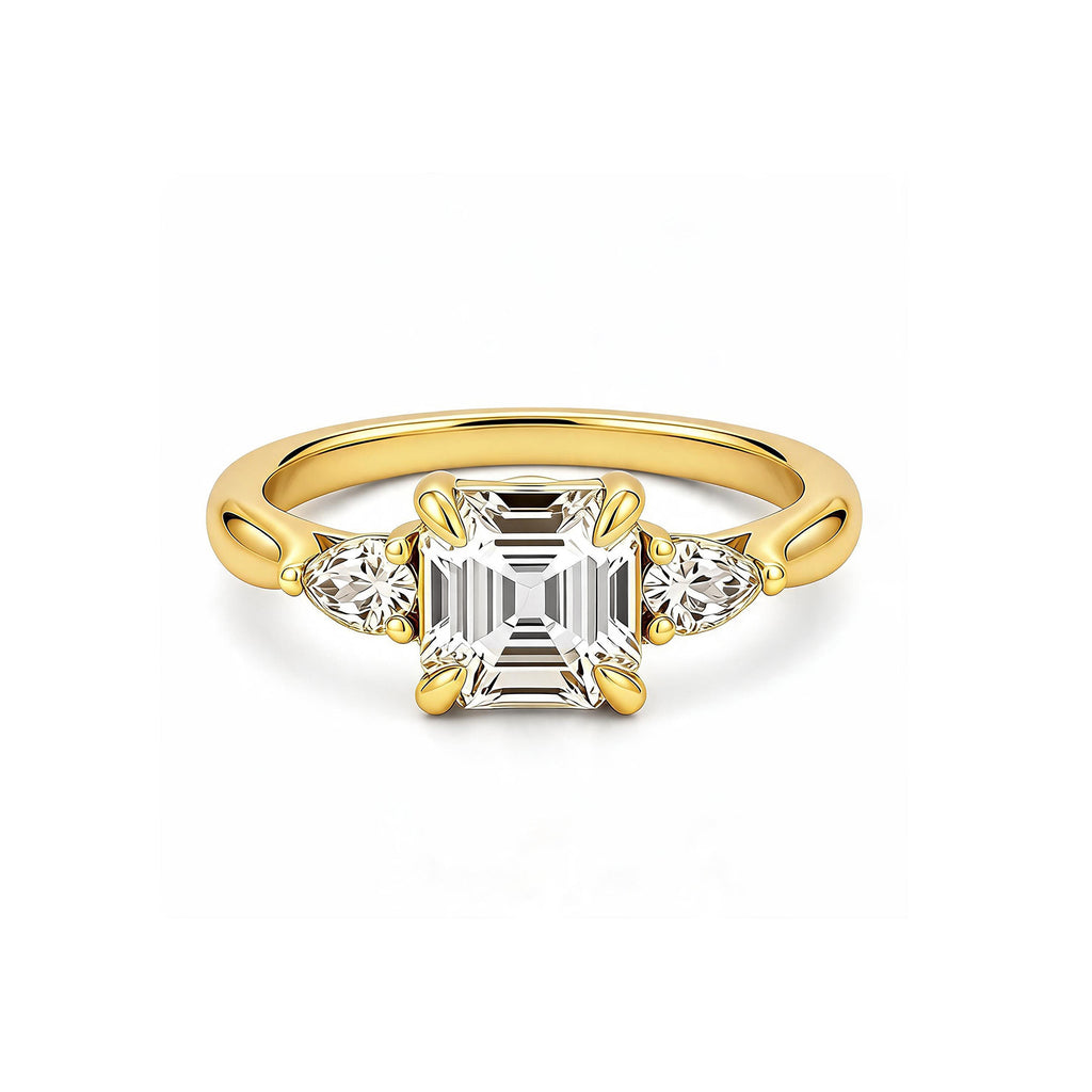 14K Yellow Gold Square-Shaped Lab-Grown Diamond Side-Stone Ring