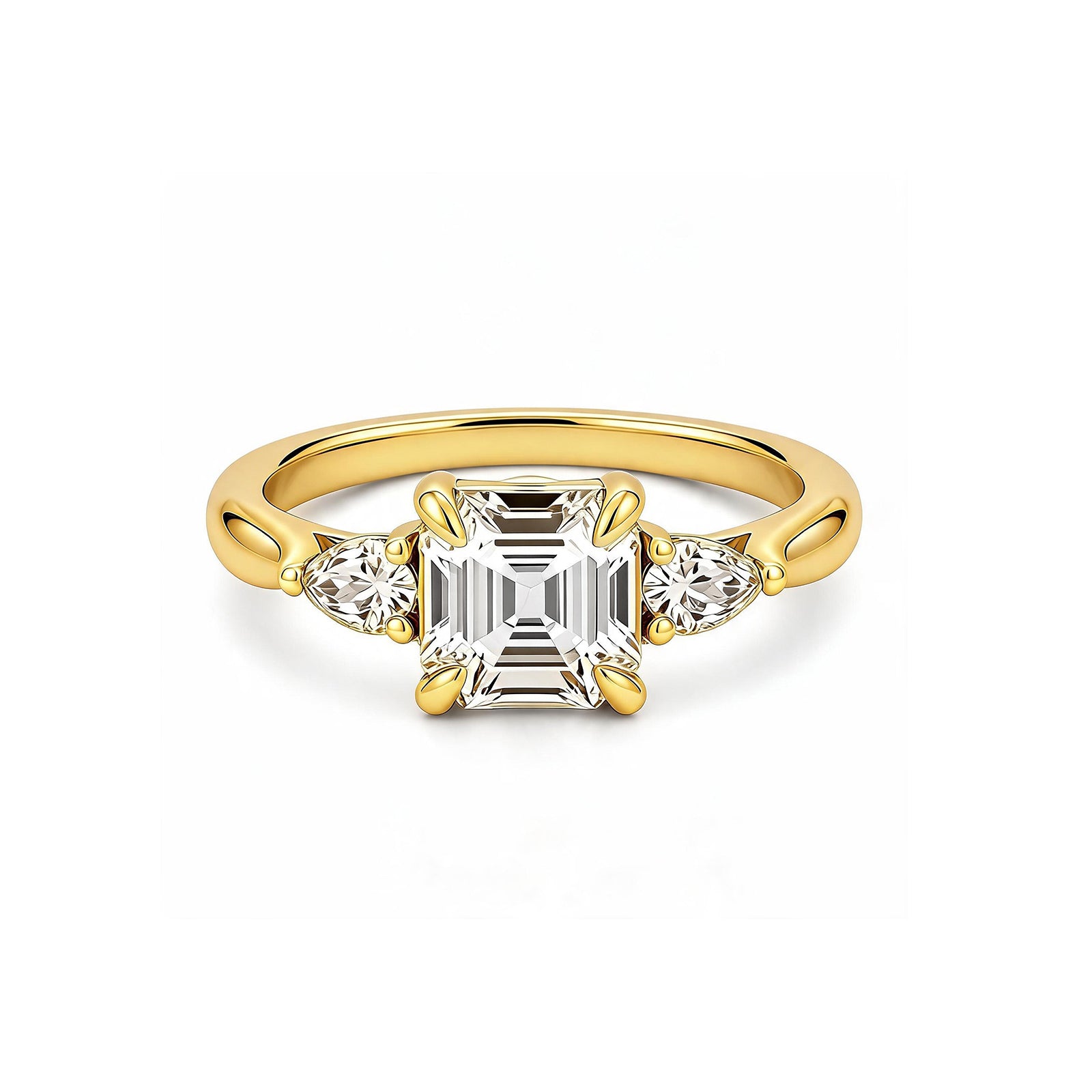 14K Yellow Gold Square-Shaped Lab-Grown Diamond Side-Stone Ring