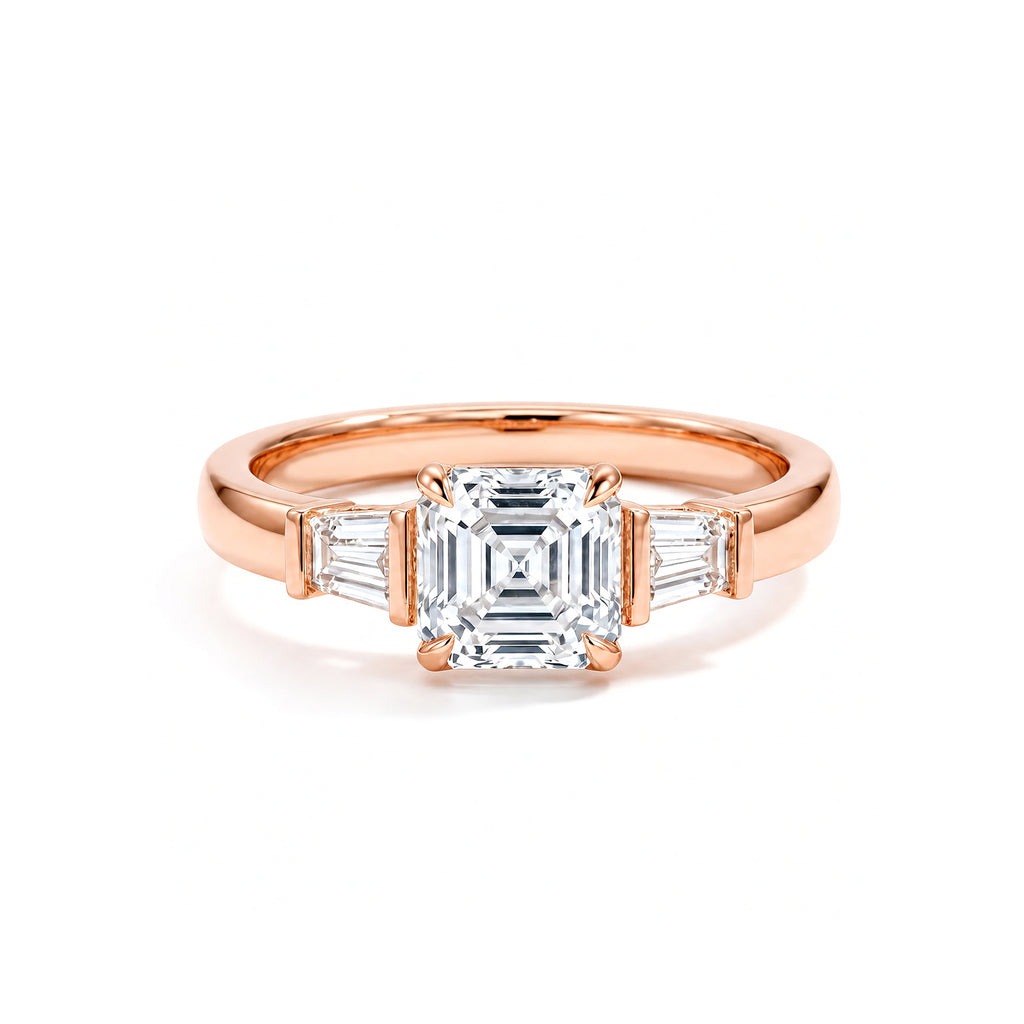 14K White Gold Square-Shaped Lab-Grown Diamond Side-Stone Three-Stone Ring