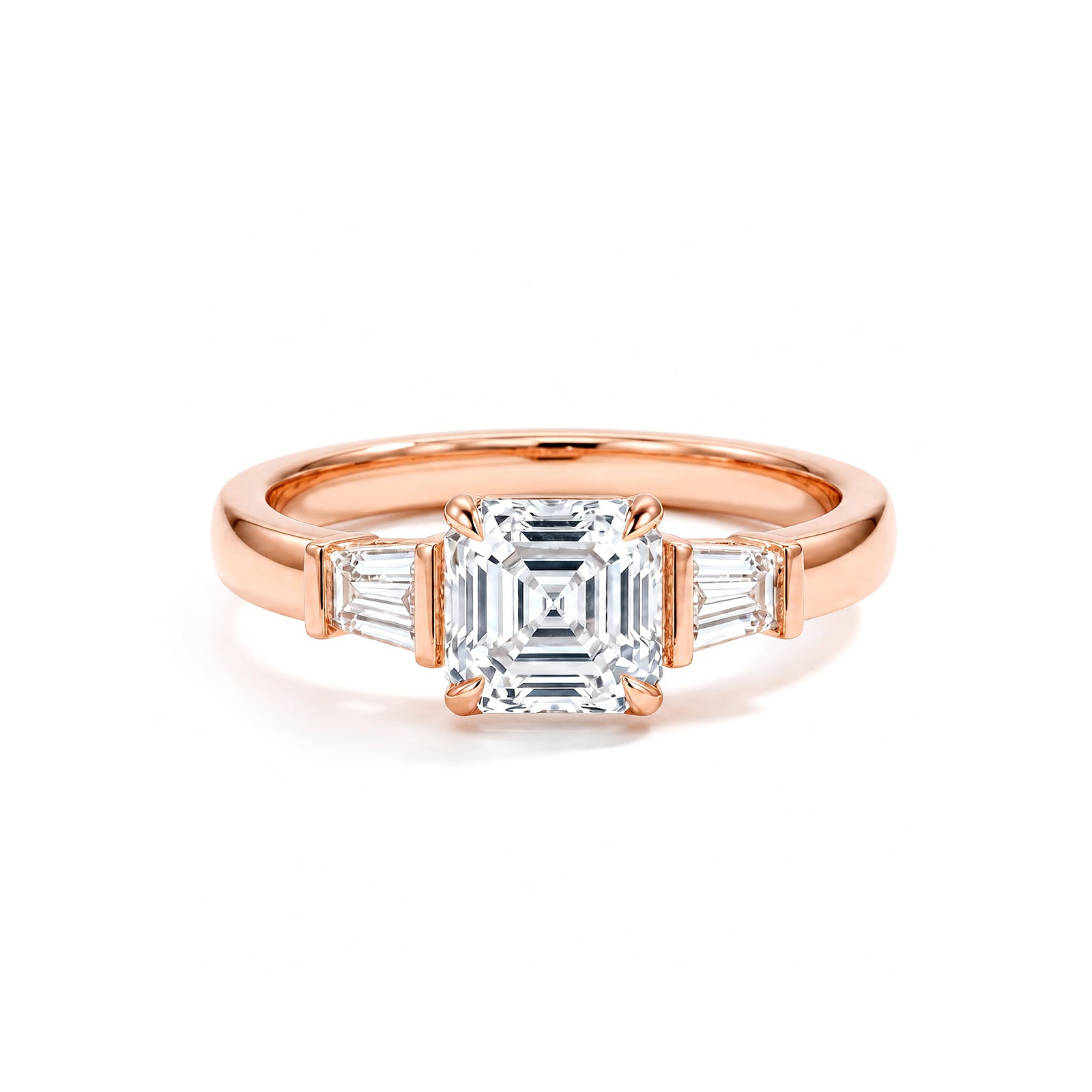 14K White Gold Square-Shaped Lab-Grown Diamond Side-Stone Three-Stone Ring