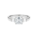 14K White Gold Square-Shaped Lab-Grown Diamond Side-Stone Three-Stone Ring