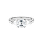 14K White Gold Square-Shaped Lab-Grown Diamond Side-Stone Three-Stone Ring