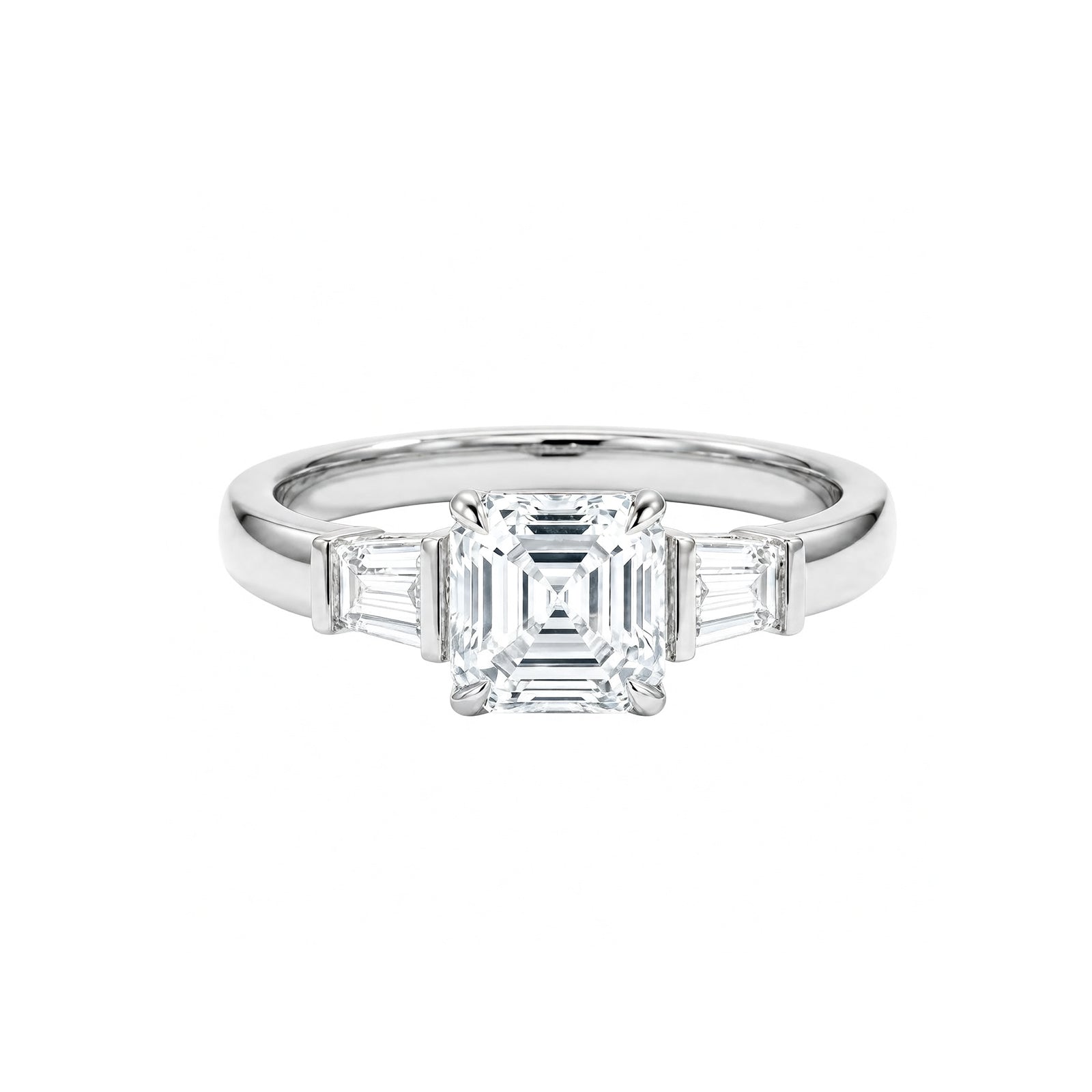 14K White Gold Square-Shaped Lab-Grown Diamond Side-Stone Three-Stone Ring