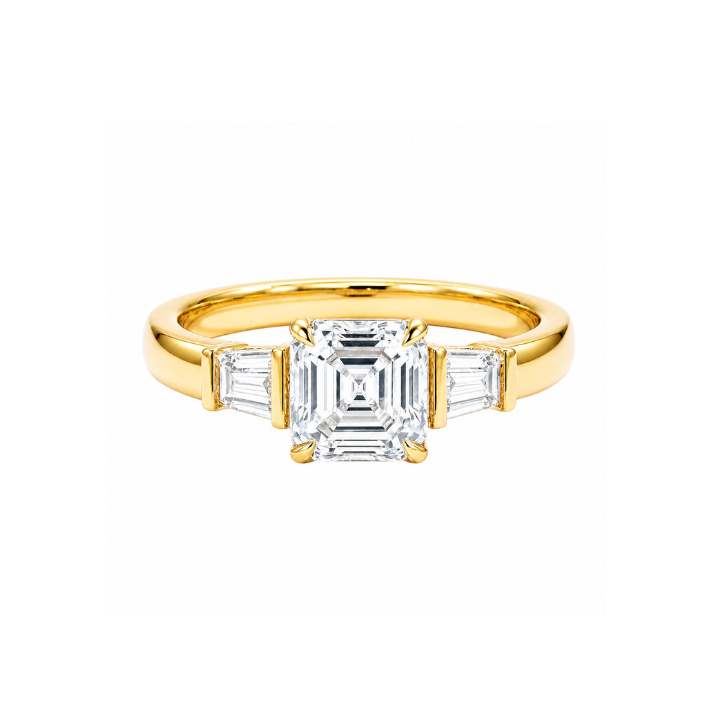 14K White Gold Square-Shaped Lab-Grown Diamond Side-Stone Three-Stone Ring