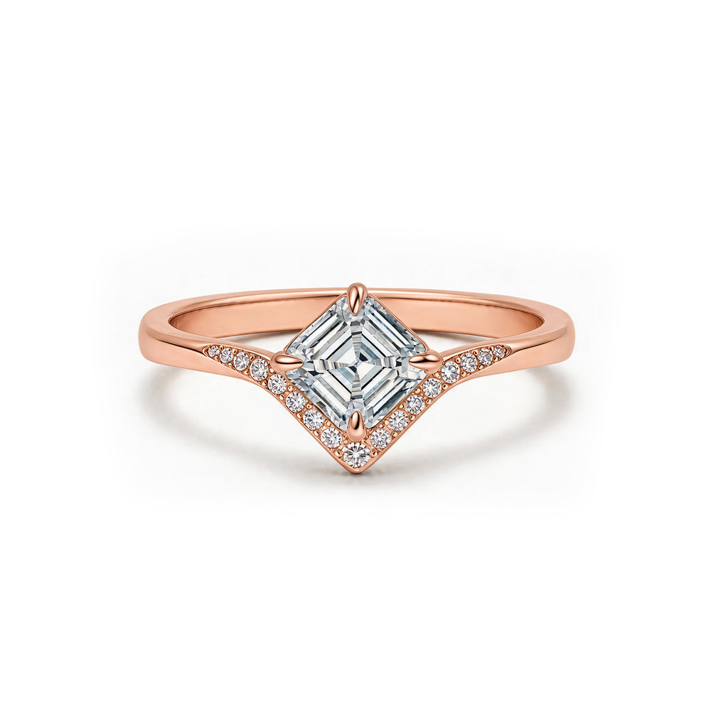 14K Gold Square-Cut Lab-Grown Diamond Side-Stone Ring