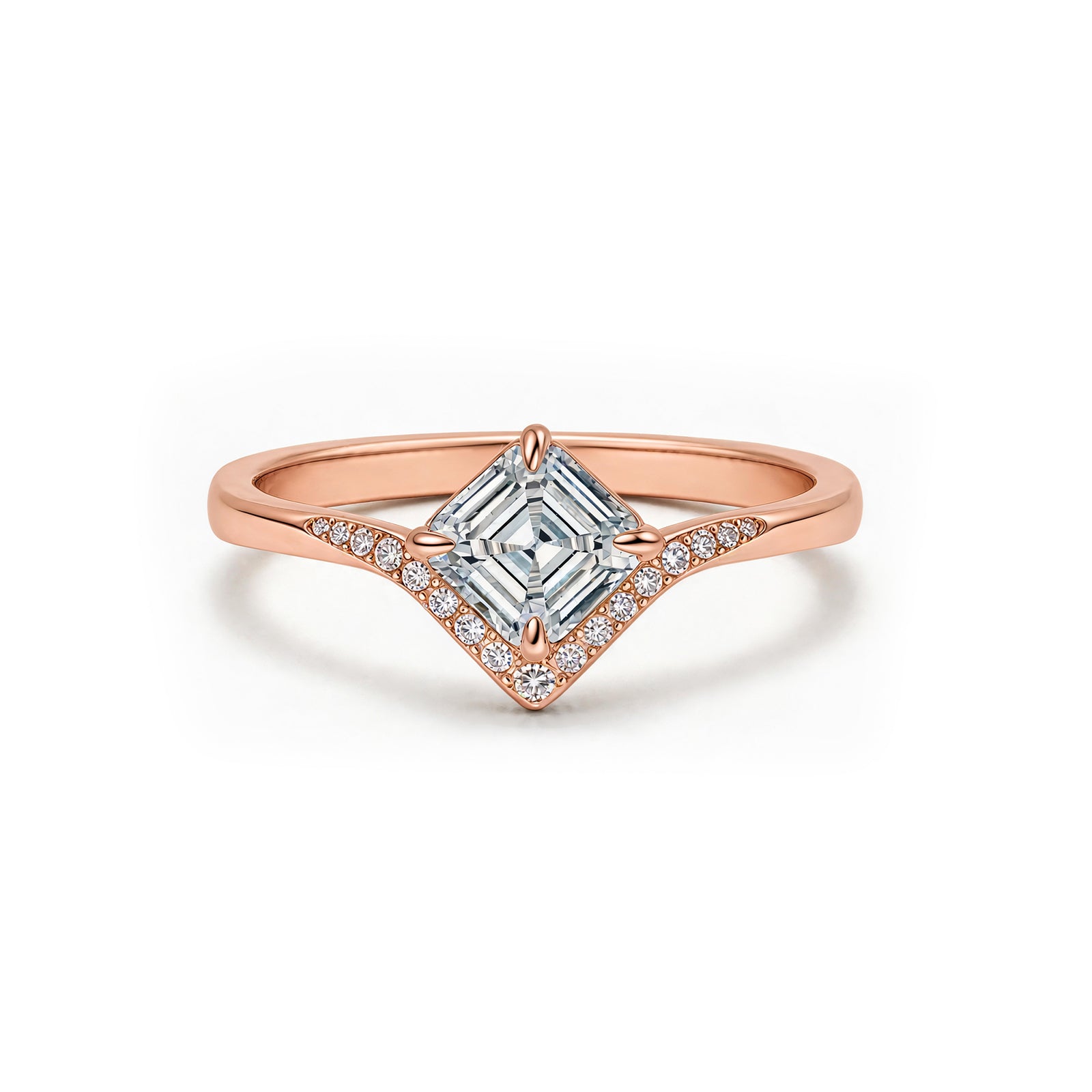 14K Gold Square-Cut Lab-Grown Diamond Side-Stone Ring