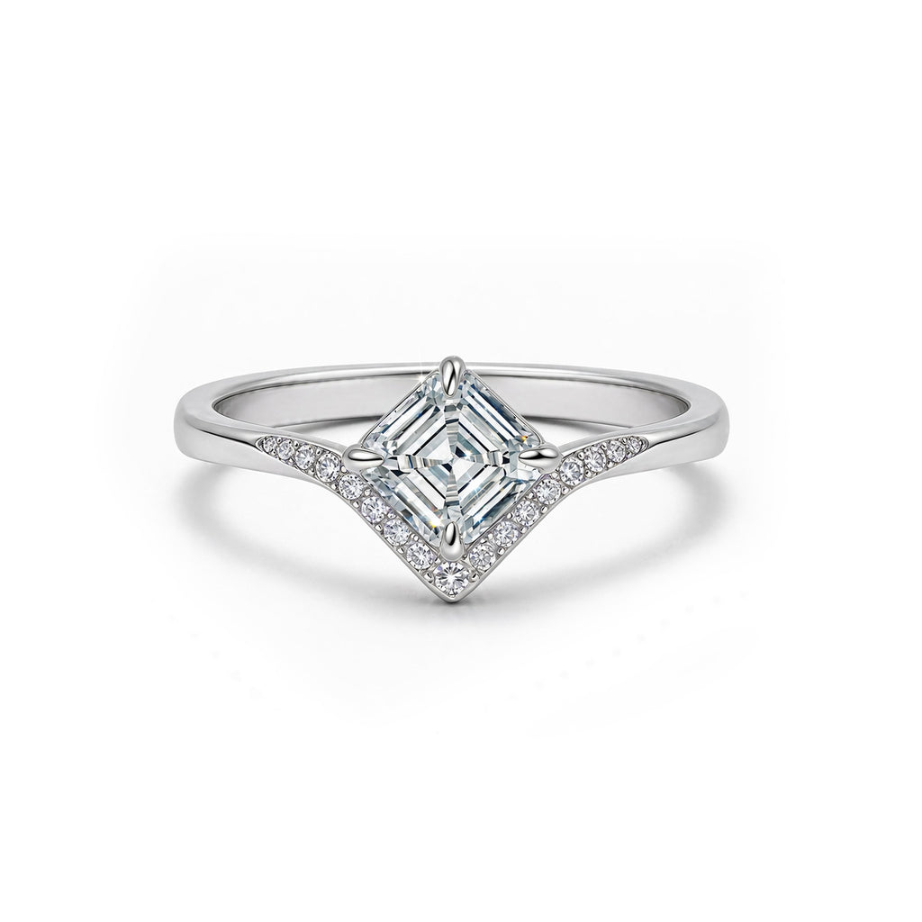14K Gold Square-Cut Lab-Grown Diamond Side-Stone Ring