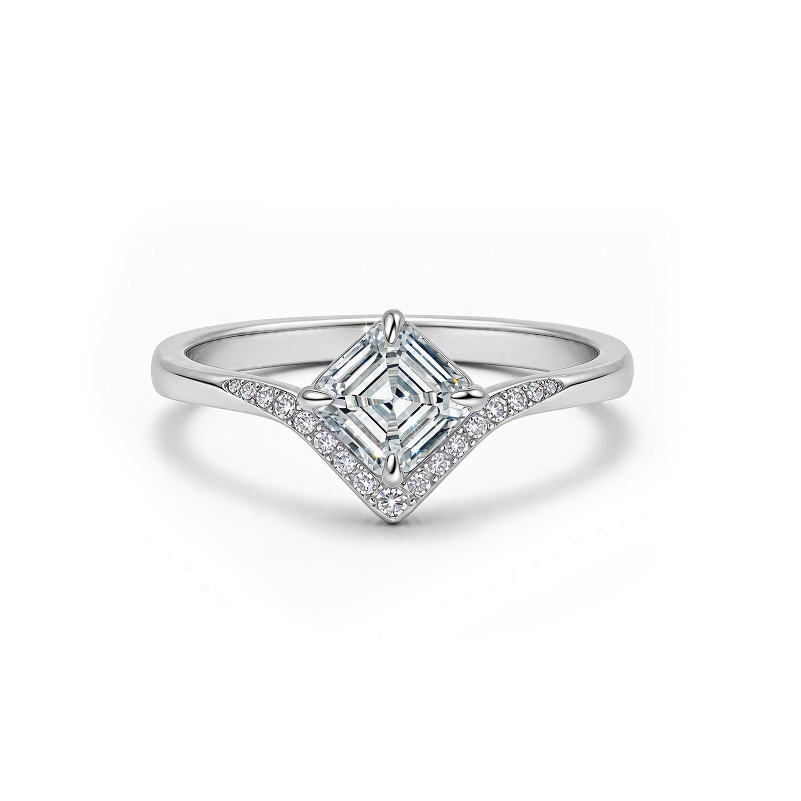 14K Gold Square-Cut Lab-Grown Diamond Side-Stone Ring