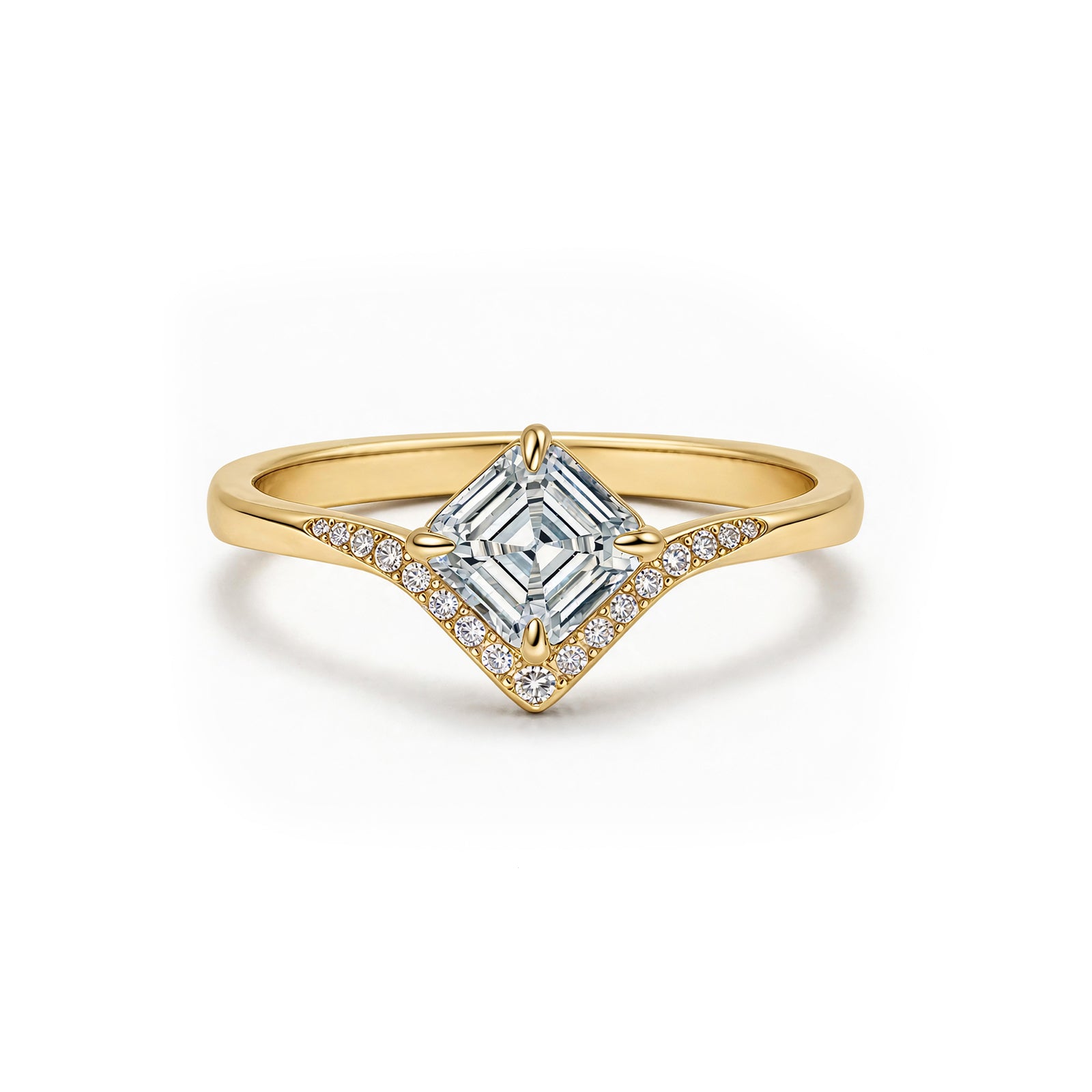 14K Gold Square-Cut Lab-Grown Diamond Side-Stone Ring