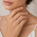 14K Gold Square-Cut Lab-Grown Diamond Side-Stone Ring