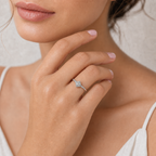 14K Gold Square-Cut Lab-Grown Diamond Side-Stone Ring