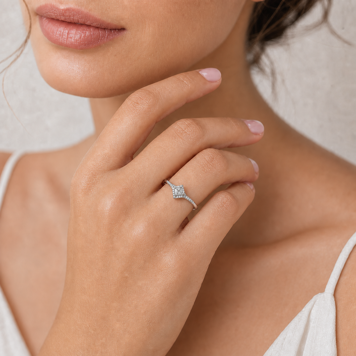 14K Gold Square-Cut Lab-Grown Diamond Side-Stone Ring