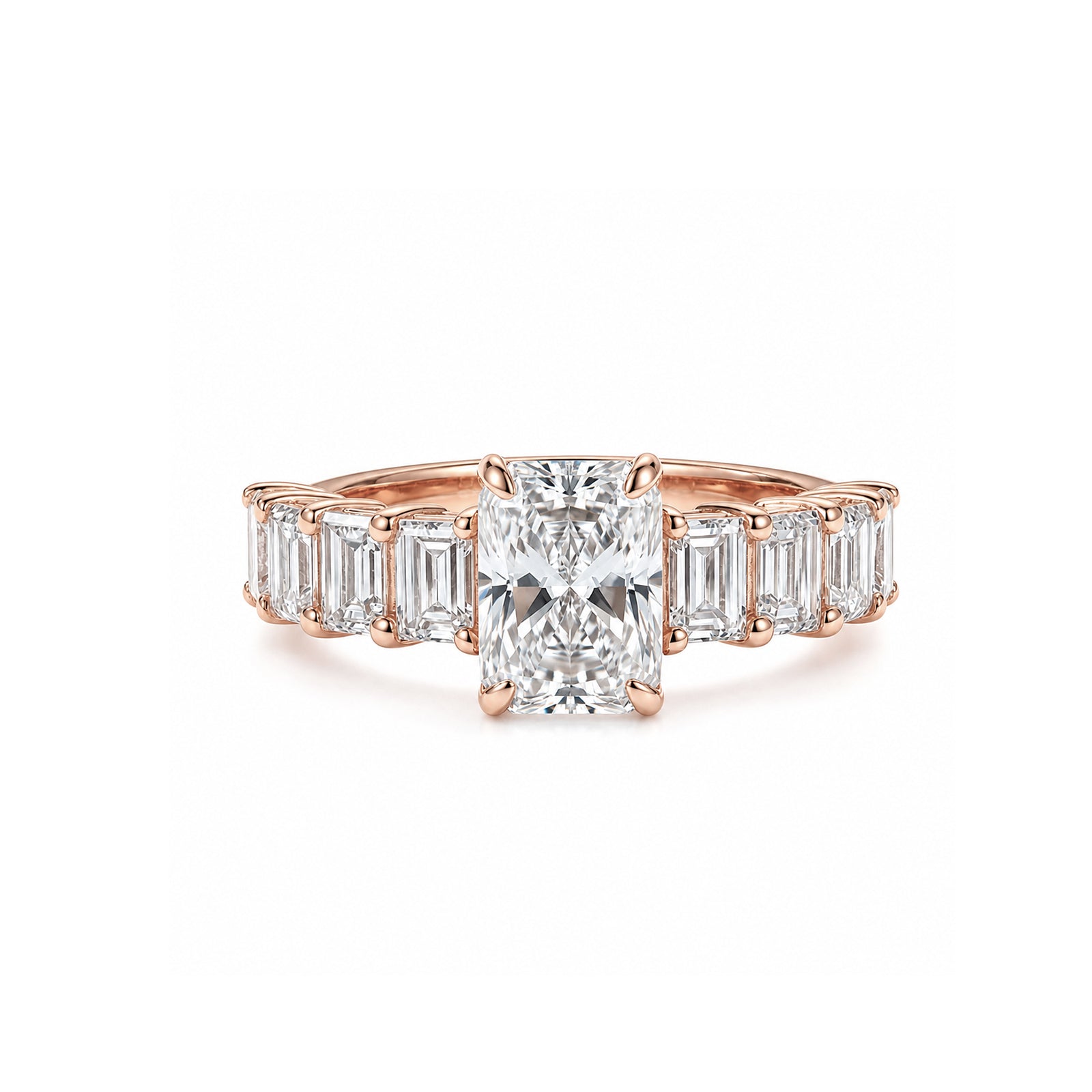 Radiant-Cut Center with Emerald-Cut Side Stones Gold Ring