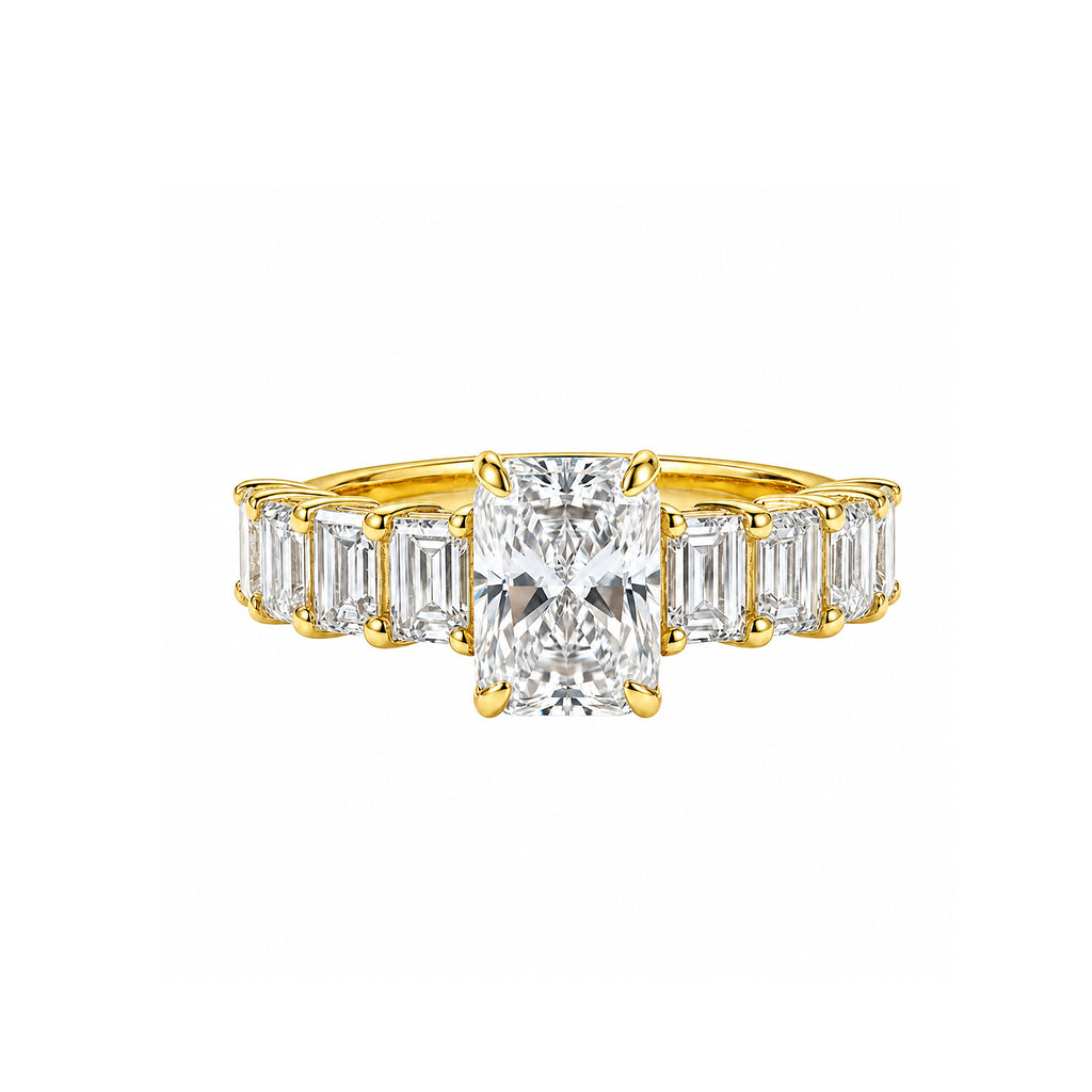Radiant-Cut Center with Emerald-Cut Side Stones Gold Ring
