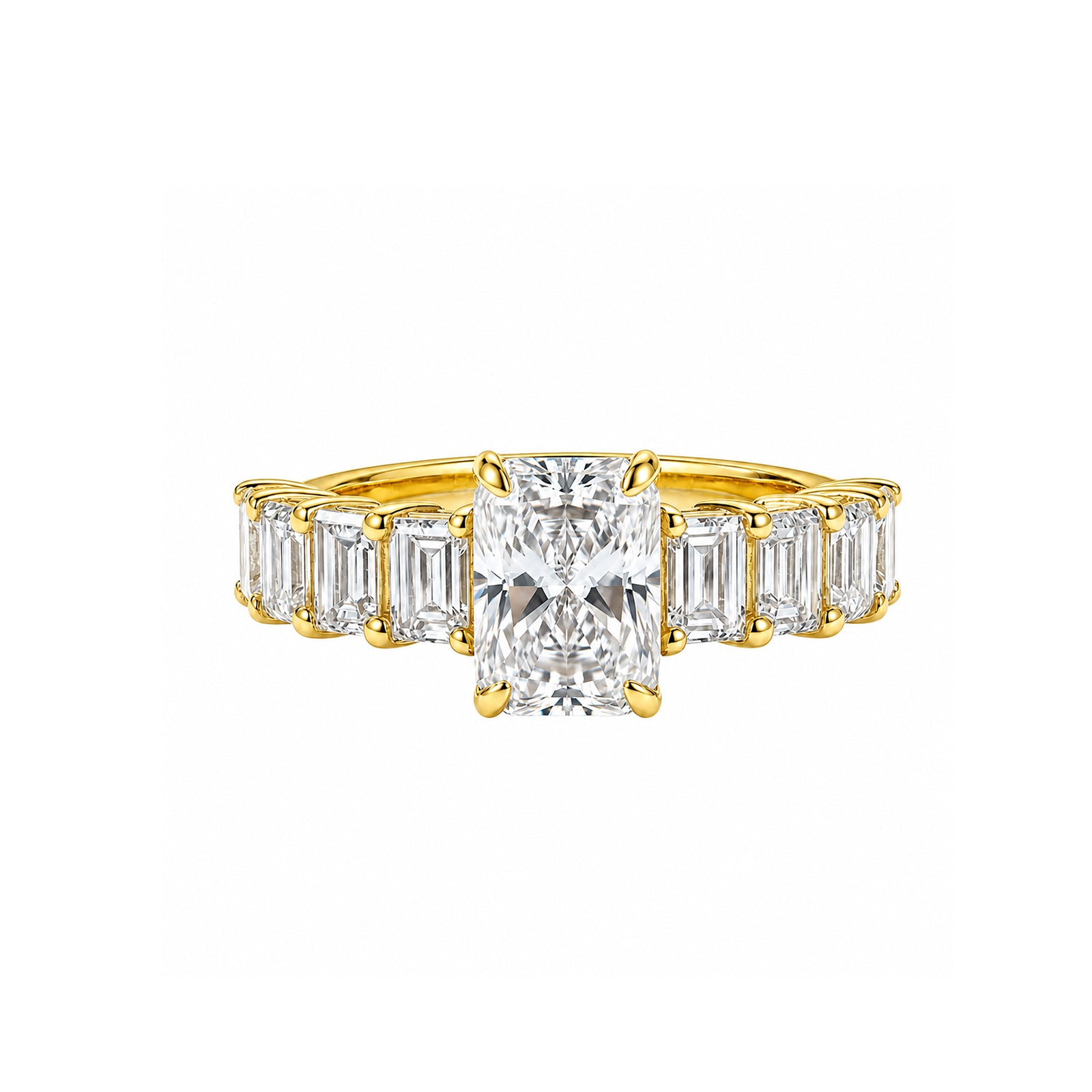 Radiant-Cut Center with Emerald-Cut Side Stones Gold Ring