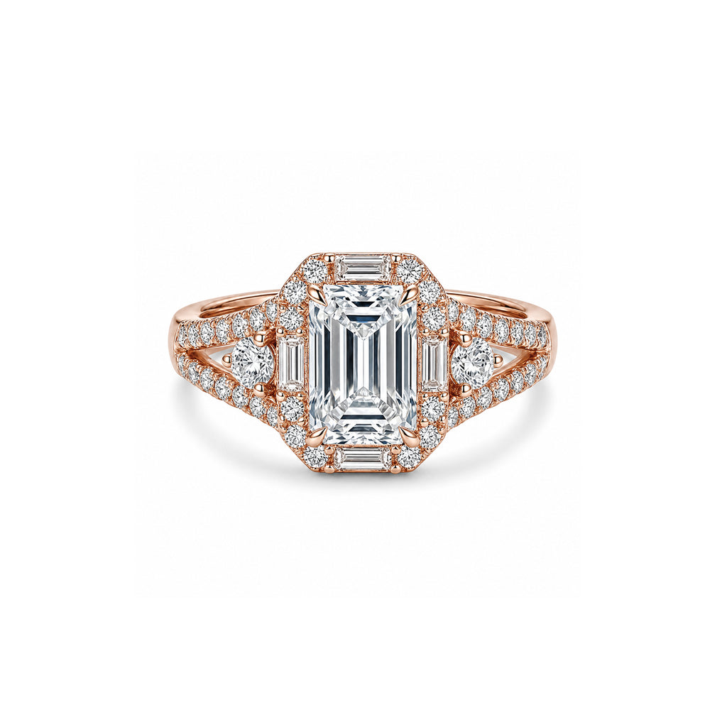 14K Gold Square-Cut Lab-Grown Diamond Pave Side-Stone Ring