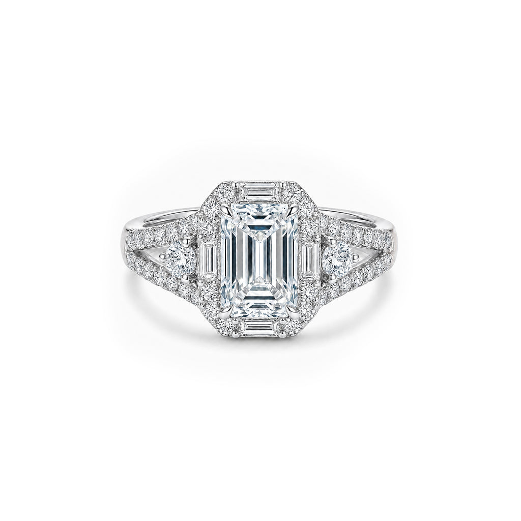 14K Gold Square-Cut Lab-Grown Diamond Pave Side-Stone Ring