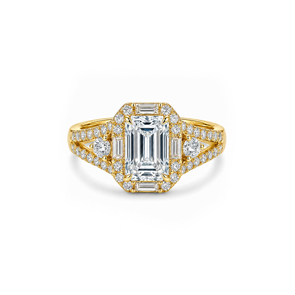 14K Gold Square-Cut Lab-Grown Diamond Pave Side-Stone Ring