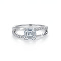 14K White Gold Emerald-Cut Lab-Grown Diamond Pave Double Band Ring