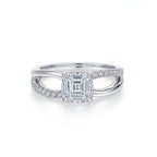 14K White Gold Emerald-Cut Lab-Grown Diamond Pave Double Band Ring