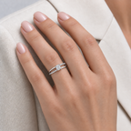 14K White Gold Emerald-Cut Lab-Grown Diamond Pave Double Band Ring