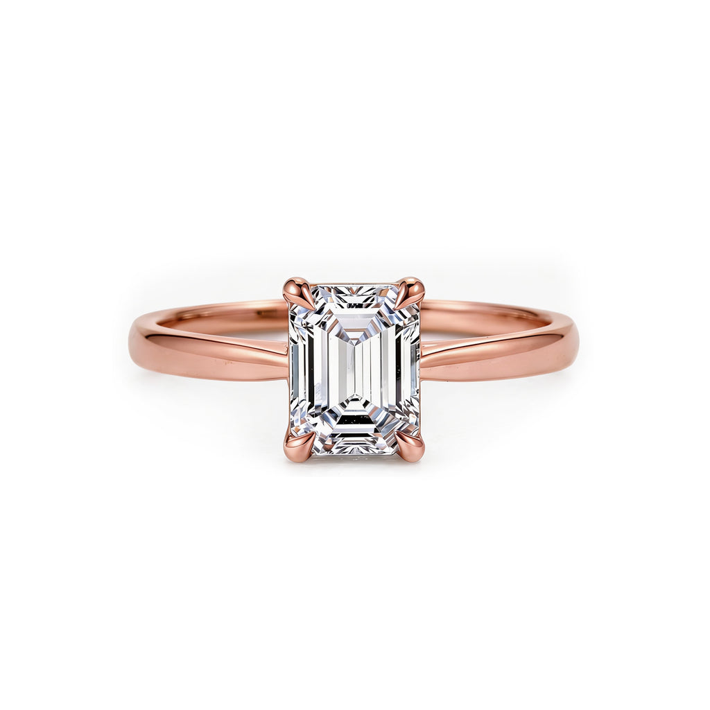 14K Rose Gold Emerald-Cut Lab-Grown Diamond Four-Prong Solitaire Ring