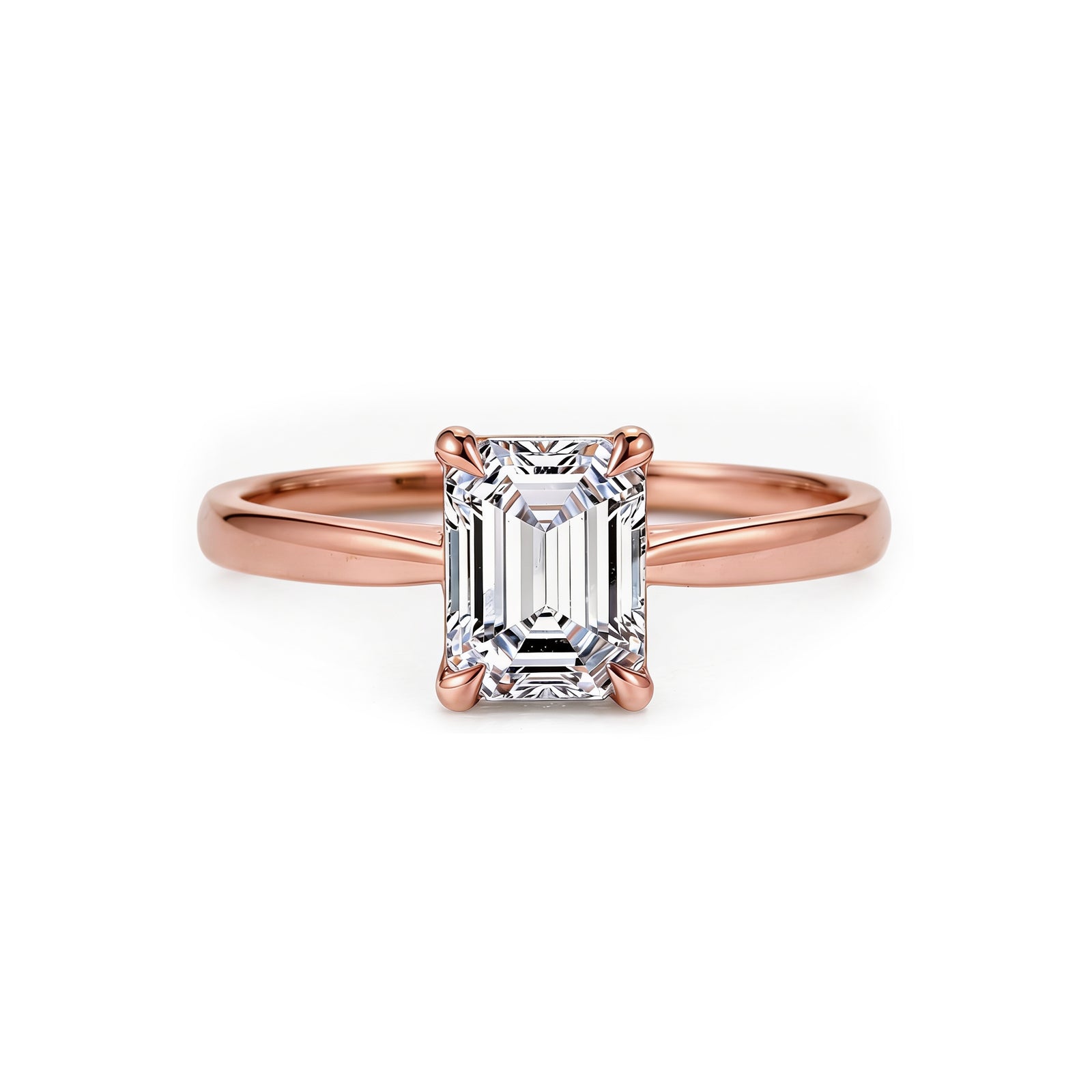 14K Rose Gold Emerald-Cut Lab-Grown Diamond Four-Prong Solitaire Ring