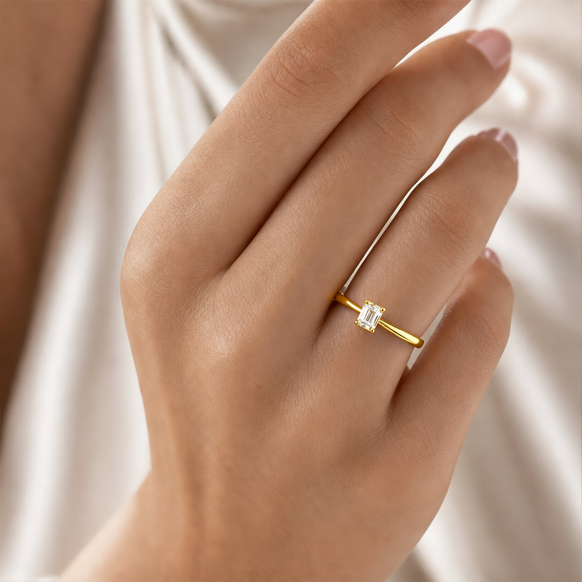 14K Rose Gold Emerald-Cut Lab-Grown Diamond Four-Prong Solitaire Ring