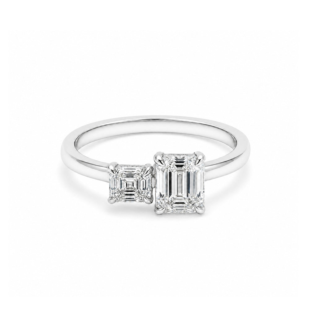 Toi et Moi Emerald & Asscher-Cut Rose Gold Ring