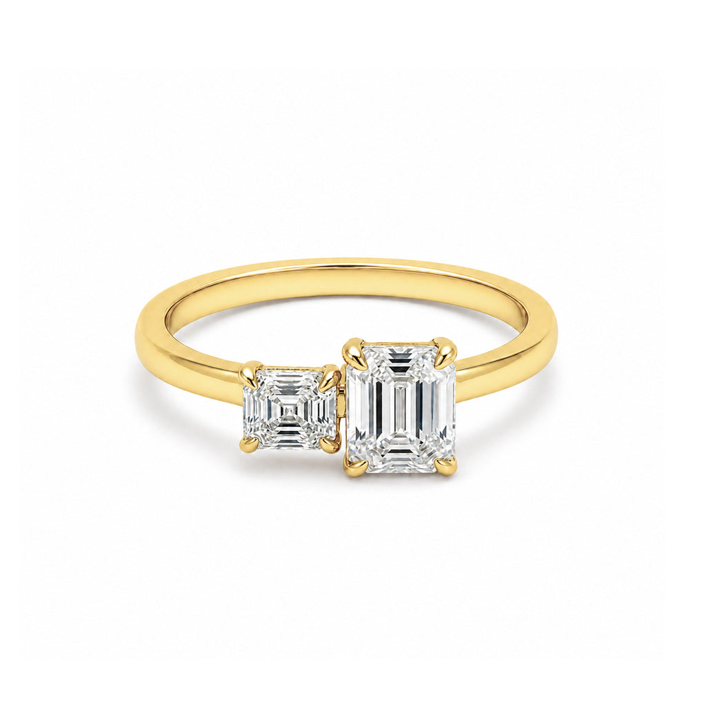 Toi et Moi Emerald & Asscher-Cut Rose Gold Ring