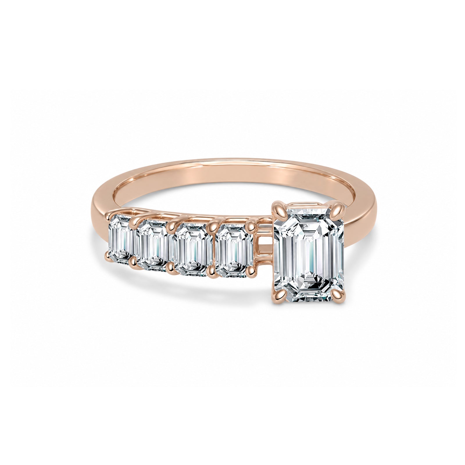 Emerald-Cut with Side Stones Rose Gold Ring