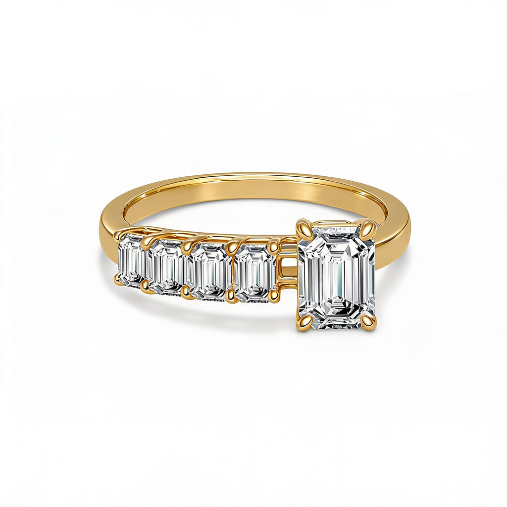 Emerald-Cut with Side Stones Rose Gold Ring