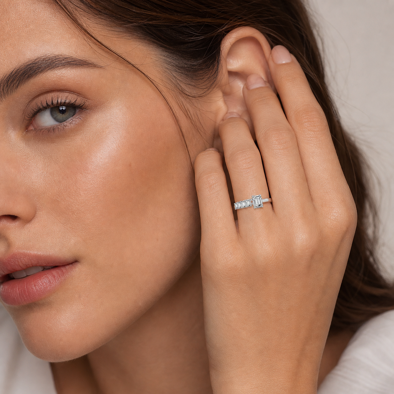 Emerald-Cut with Side Stones Rose Gold Ring