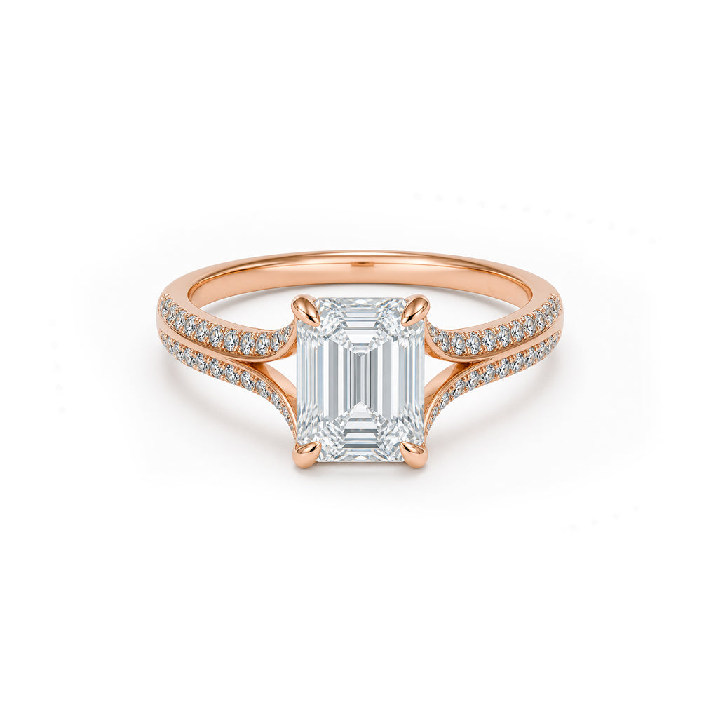 Elegant 14K White Gold Emerald-Cut Lab-Grown Diamond Split Shank Ring