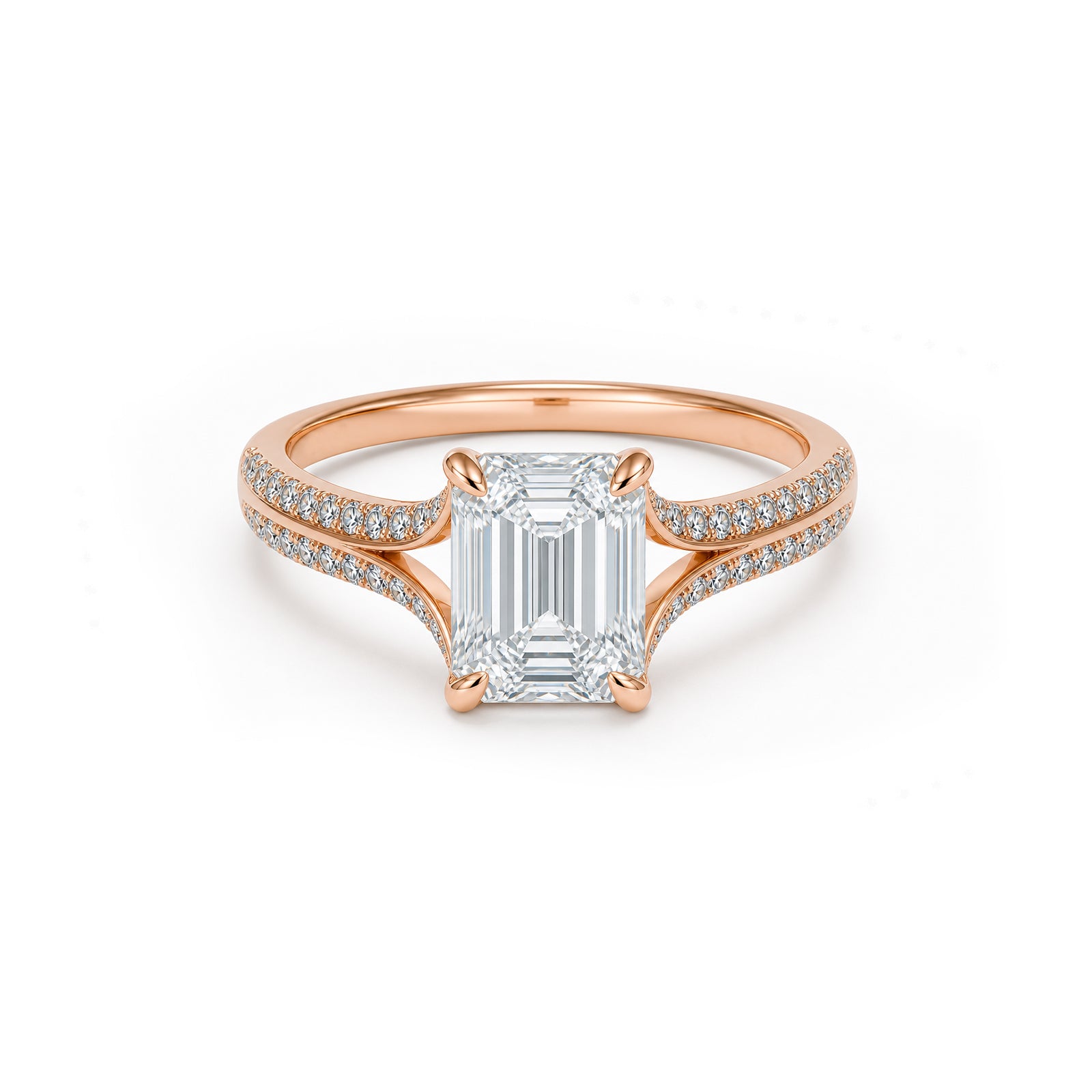 Elegant 14K White Gold Emerald-Cut Lab-Grown Diamond Split Shank Ring