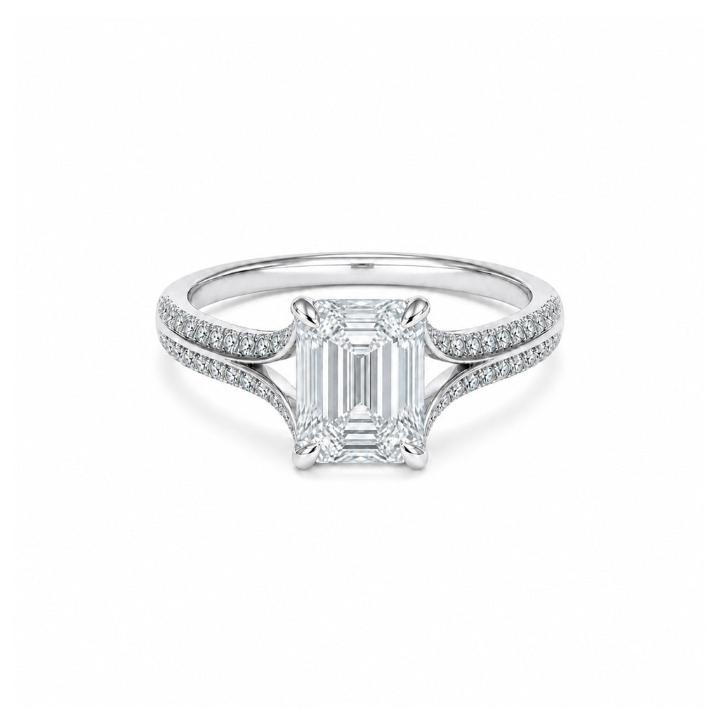 Elegant 14K White Gold Emerald-Cut Lab-Grown Diamond Split Shank Ring