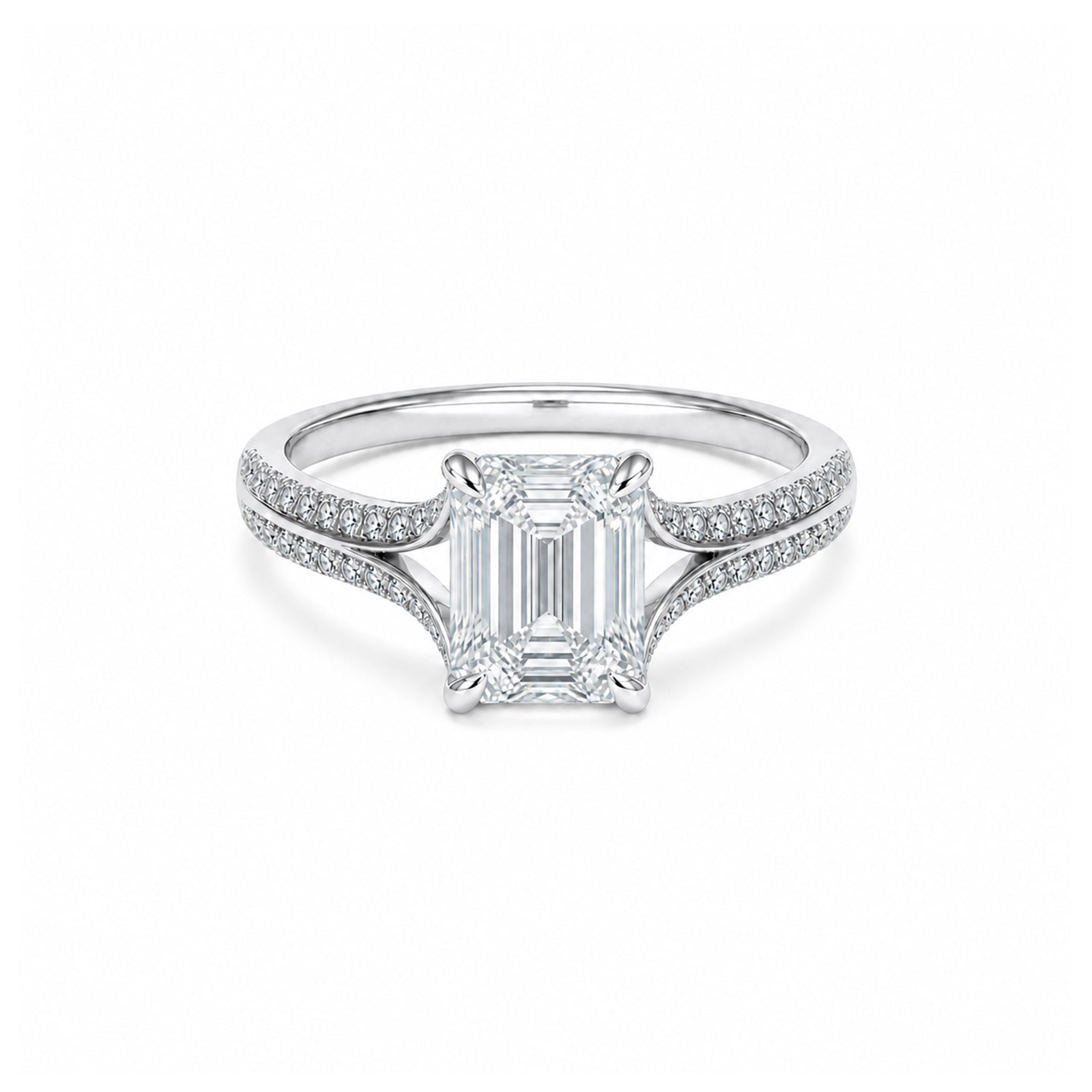 Elegant 14K White Gold Emerald-Cut Lab-Grown Diamond Split Shank Ring