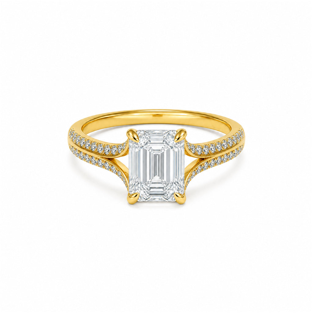 Elegant 14K White Gold Emerald-Cut Lab-Grown Diamond Split Shank Ring
