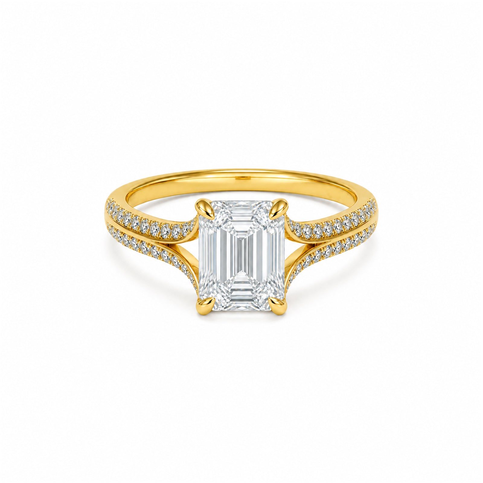 Elegant 14K White Gold Emerald-Cut Lab-Grown Diamond Split Shank Ring