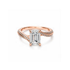 14K White Gold Emerald-Cut Lab-Grown Diamond Four-Prong Split Shank Pave Ring
