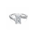 14K White Gold Emerald-Cut Lab-Grown Diamond Four-Prong Split Shank Pave Ring