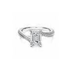 14K White Gold Emerald-Cut Lab-Grown Diamond Four-Prong Split Shank Pave Ring