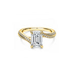 14K White Gold Emerald-Cut Lab-Grown Diamond Four-Prong Split Shank Pave Ring