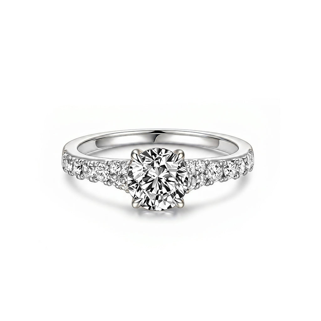 14K White Gold Round-Cut Lab-Grown Diamond Split Shank Pave Band Ring