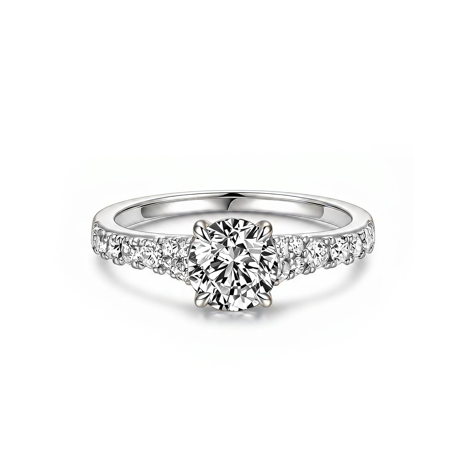 14K White Gold Round-Cut Lab-Grown Diamond Split Shank Pave Band Ring