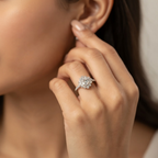 14K Vintage Asscher Cut Sunburst Halo Engagement Ring