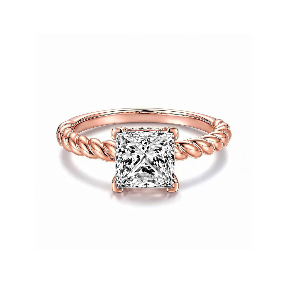 Elegant 14K Rose Gold Princess-Cut Lab-Grown Diamond Twisted Ring