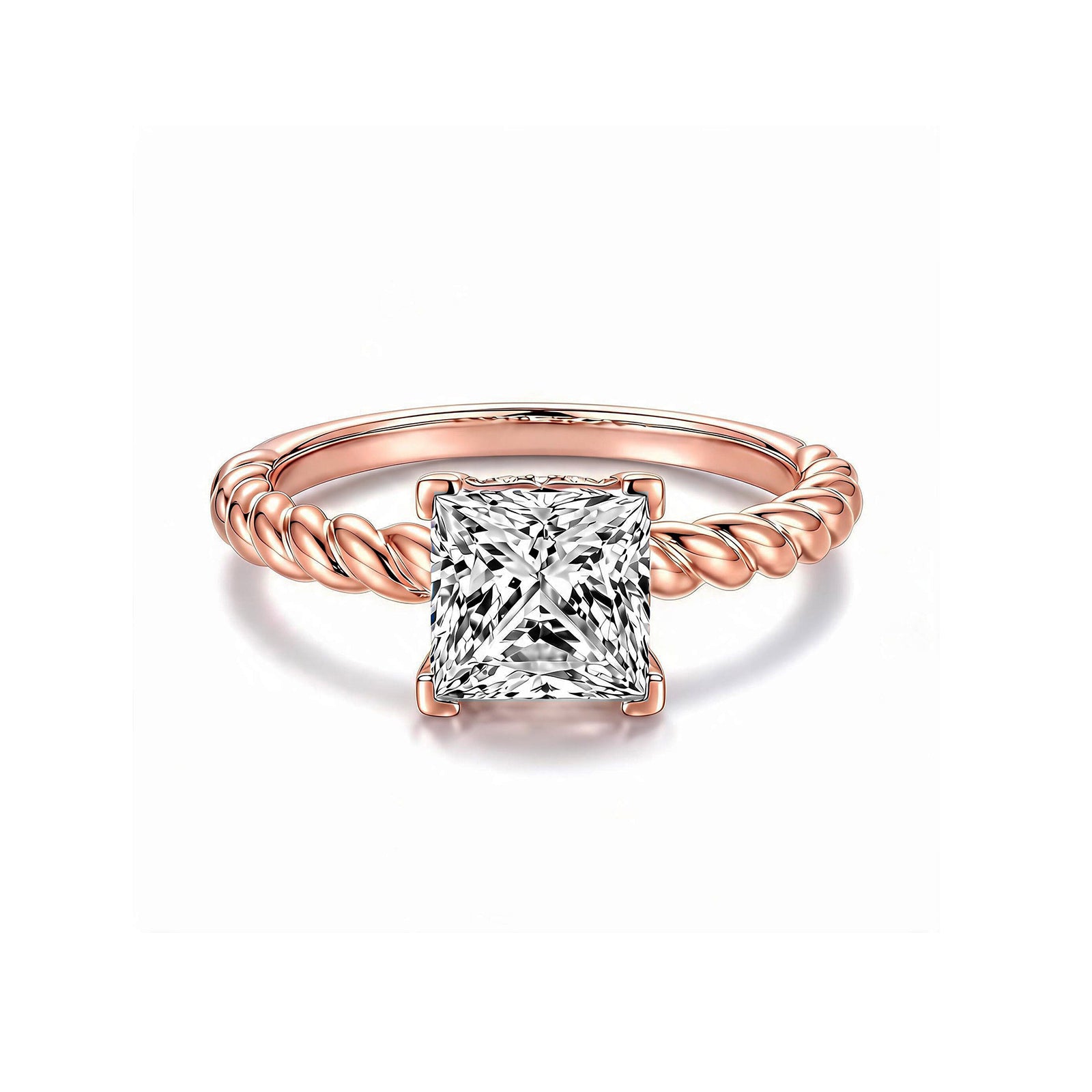 Elegant 14K Rose Gold Princess-Cut Lab-Grown Diamond Twisted Ring