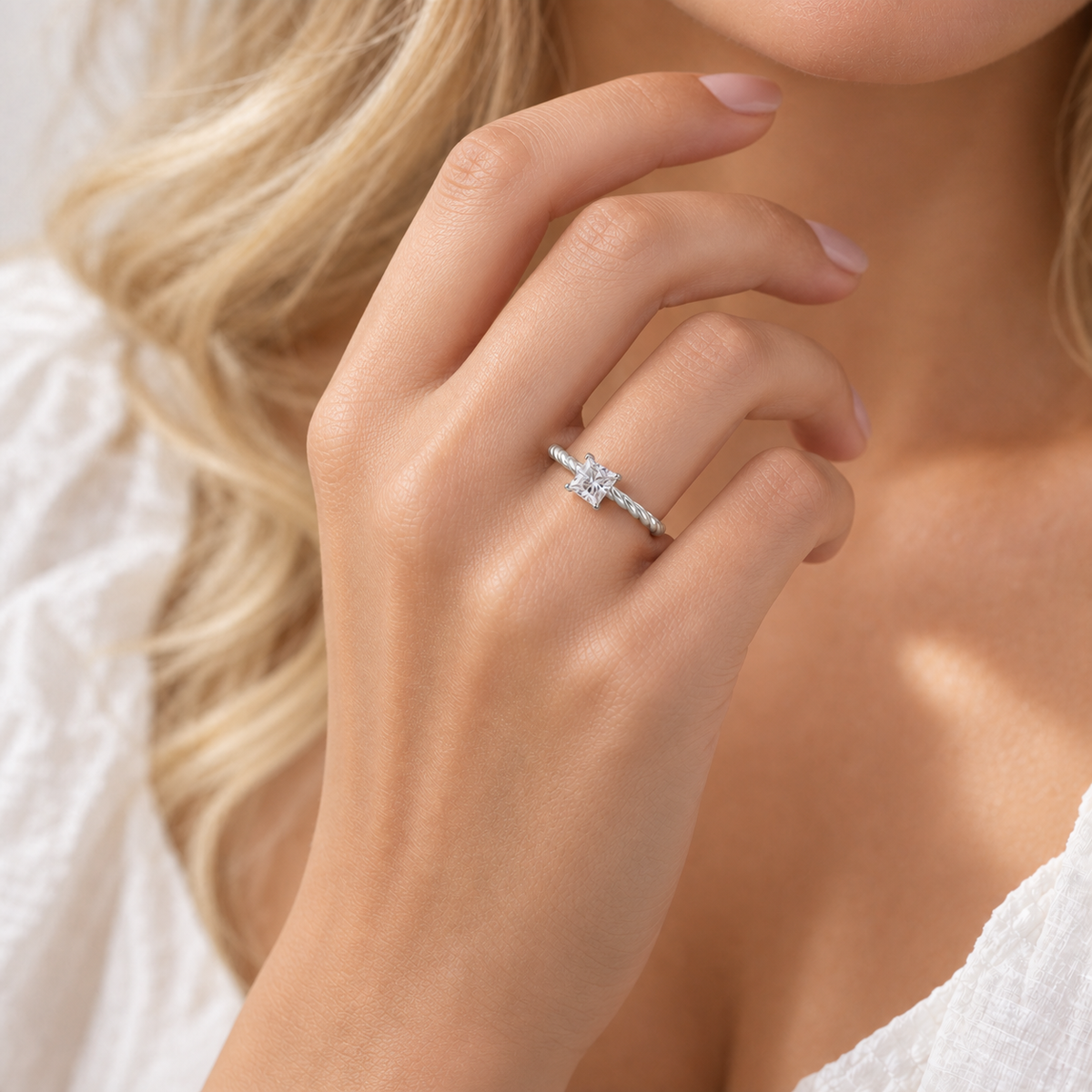 Elegant 14K Rose Gold Princess-Cut Lab-Grown Diamond Twisted Ring